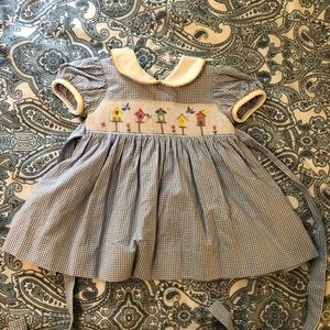 12M Blue Check Dress with embroidery